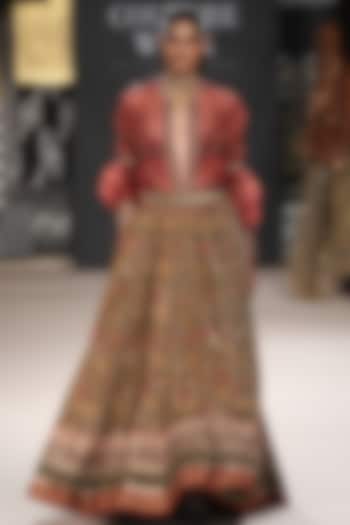 Green Silk Velvet Skirt Set by Ri Ritu Kumar at Pernia's Pop Up Shop