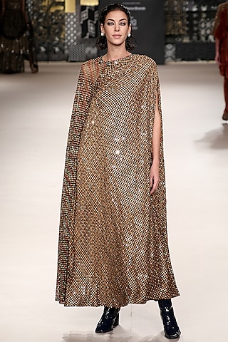 Black Silk Satin & Net Dress by Ri Ritu Kumar