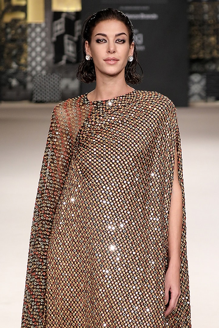 Black Silk Satin & Net Party Wear Dress by Ri Ritu Kumar at Pernia's Pop Up Shop