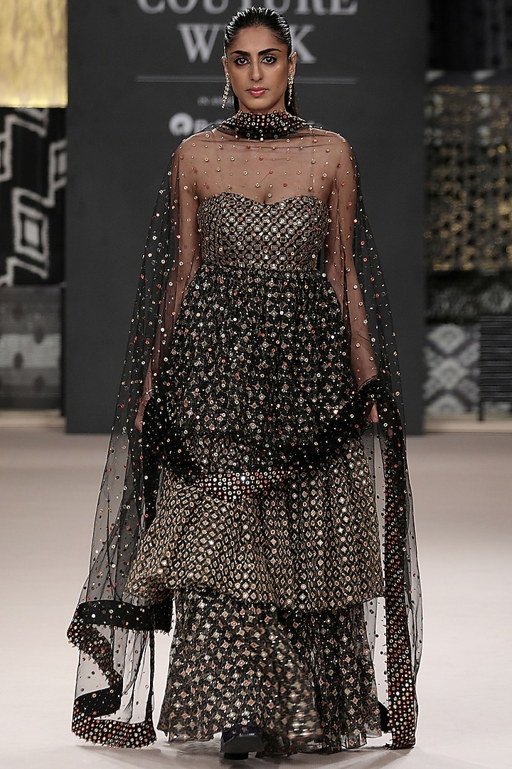Black Silk Organza Gown With Dupatta by Ri Ritu Kumar