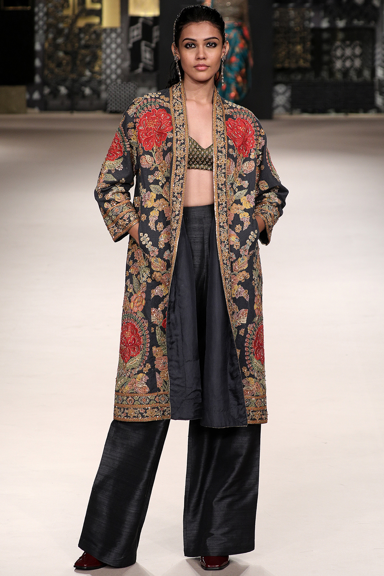 Black Silk Jacket Set Design by Ri Ritu Kumar at Pernia s Pop Up