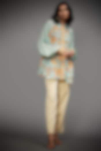 Aqua Viscose Printed & Embroidered Short Kurta by Ri Ritu Kumar at Pernia's Pop Up Shop