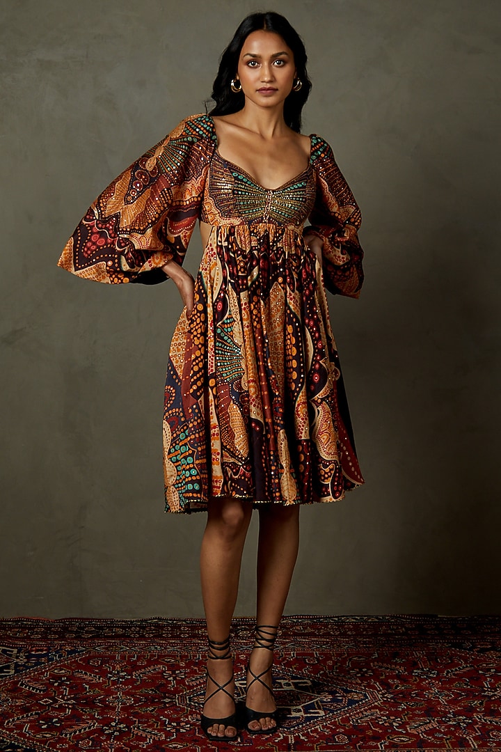 Multi-Colored Cotton Silk Printed & Embroidered Cocktail Dress by Ri Ritu Kumar at Pernia's Pop Up Shop