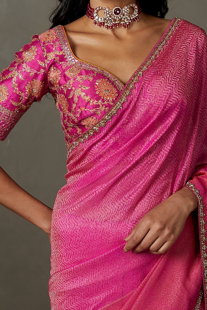 Fuchsia Royale Jacket Saree Set
