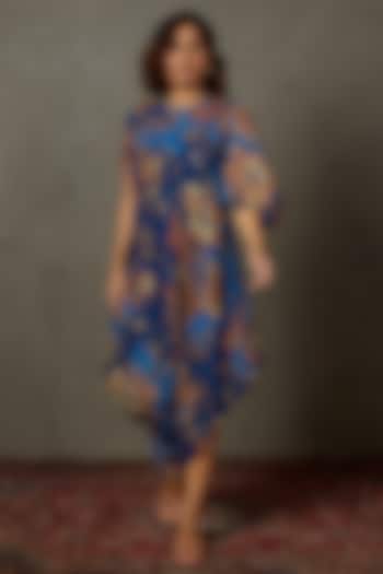 Royal Blue Rayon Crepe Printed Vacation Dress by Ri Ritu Kumar at Pernia's Pop Up Shop