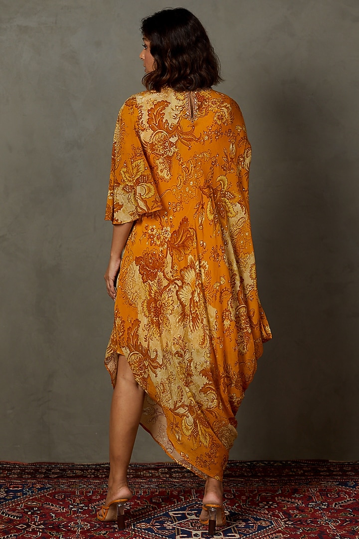 Yellow Ochre Rayon Crepe Printed Vacation Dress by Ri Ritu Kumar at Pernia's Pop Up Shop