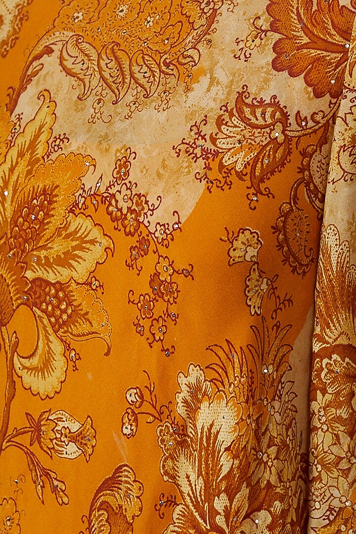 Yellow Ochre Rayon Crepe Printed Vacation Dress by Ri Ritu Kumar at Pernia's Pop Up Shop