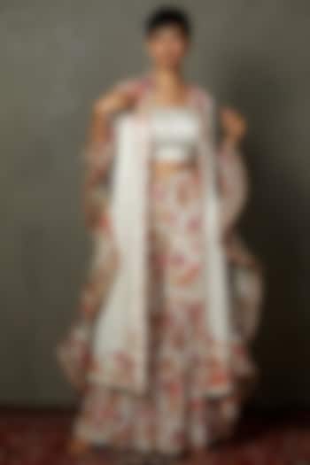 Off-White Mashru Printed & Embroidered Jacket Set by Ri Ritu Kumar at Pernia's Pop Up Shop