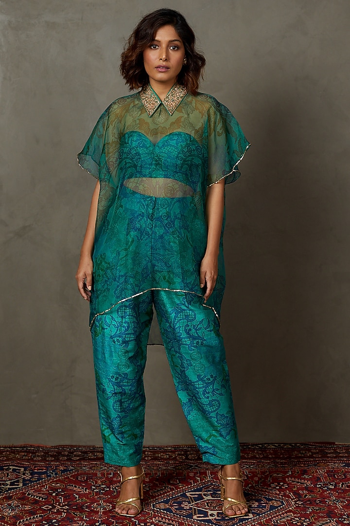 Emerald Silk Organza Hand Embroidered Co-Ord Set by Ri Ritu Kumar at Pernia's Pop Up Shop