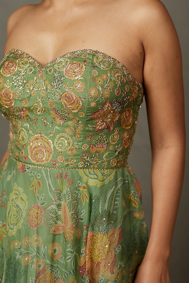 Pernia's Pop Up Shop - Ri Ritu Kumar Women Sap Green Silk Organza Printed & Embroidered Dress