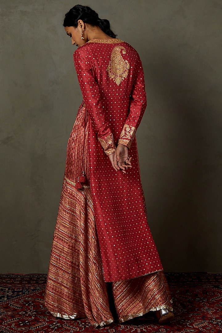 Cranberry Pink Silk Flat Dupion Gharara Set by Ri Ritu Kumar at Pernia's Pop Up Shop