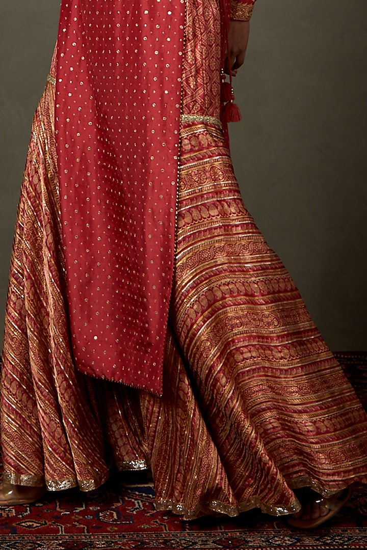 Cranberry Pink Silk Flat Dupion Gharara Set by Ri Ritu Kumar at Pernia's Pop Up Shop