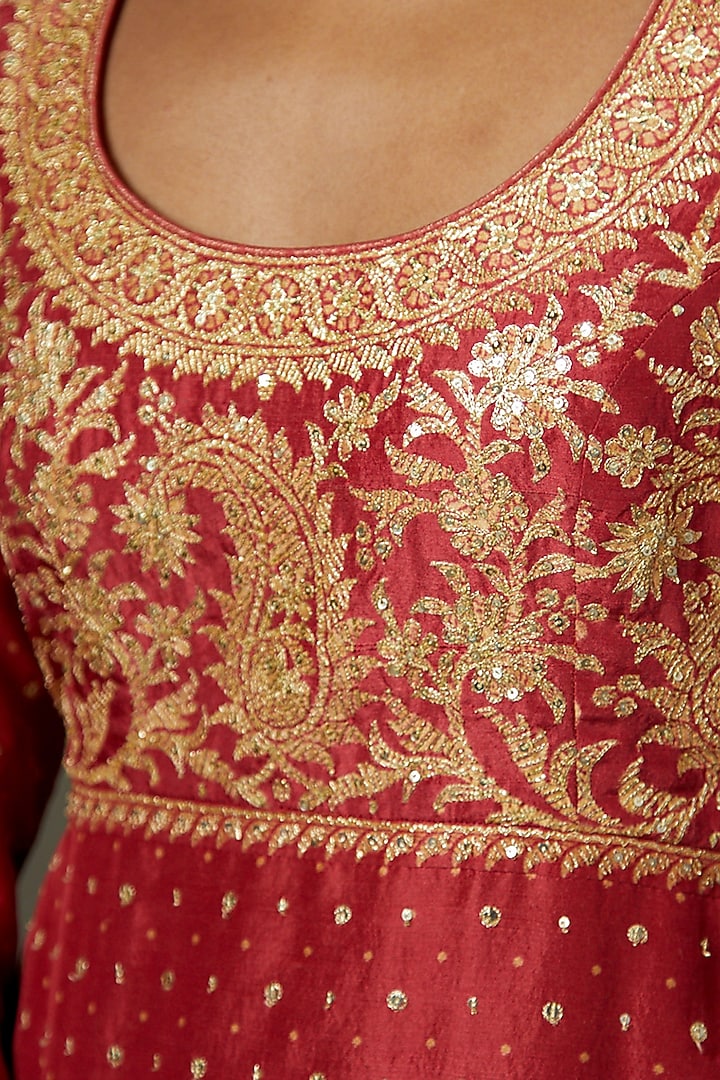 Cranberry Pink Silk Flat Dupion Gharara Set by Ri Ritu Kumar at Pernia's Pop Up Shop