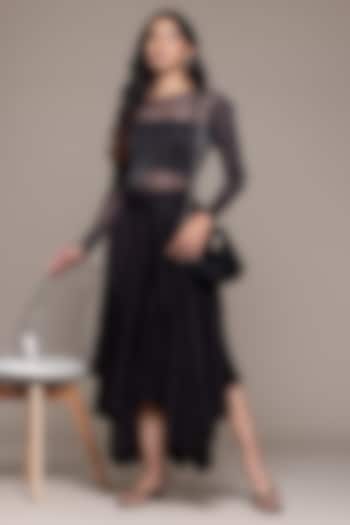 Black Satin Dhoti Draped Pants by Ritu Kumar at Pernia's Pop Up Shop