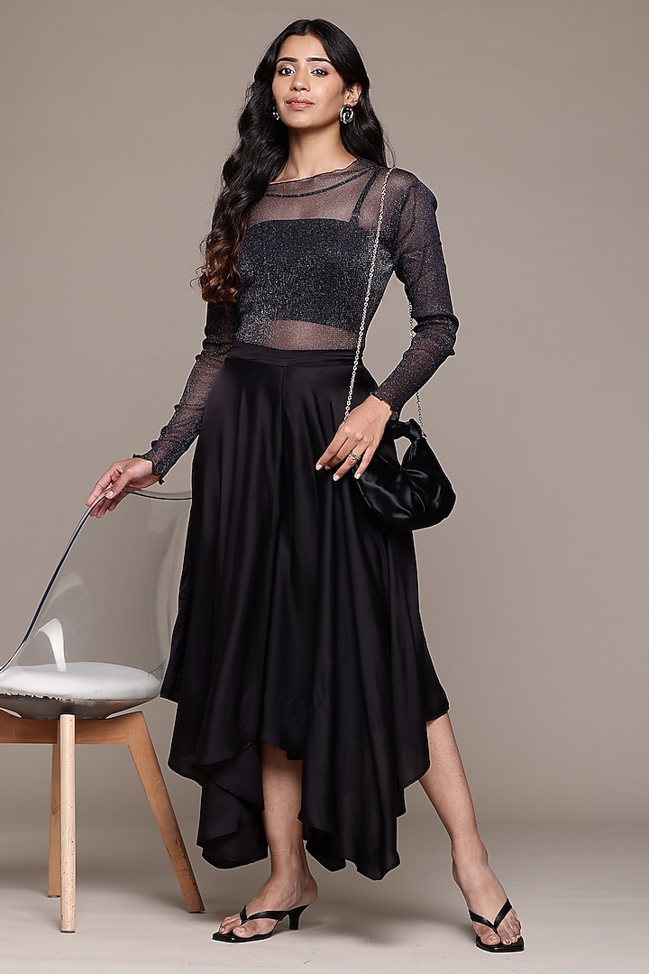 Black Satin Dhoti Draped Pants by Ritu Kumar at Pernia's Pop Up Shop