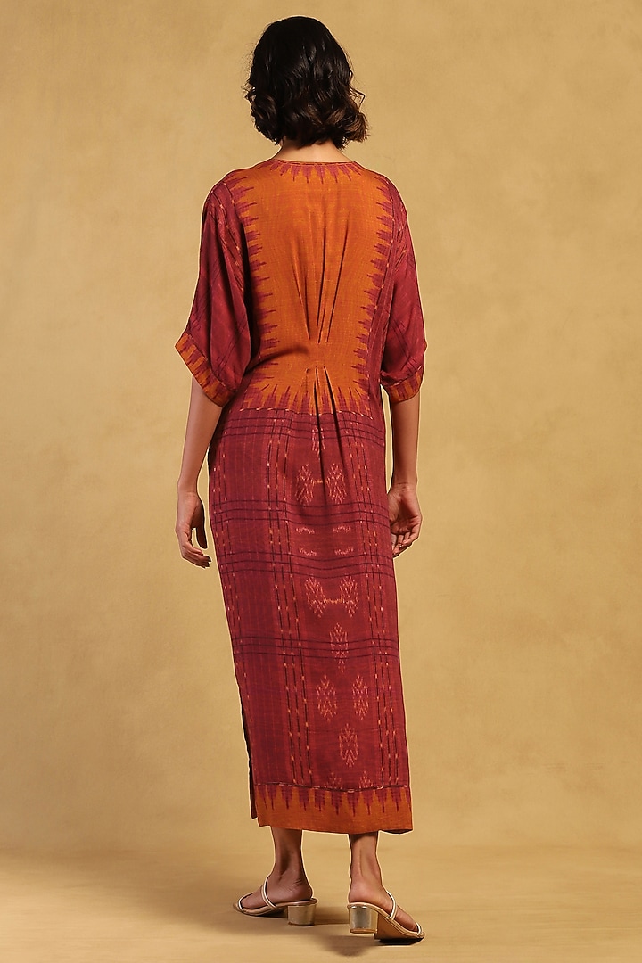 Red Rayon Slub Digital Printed Kaftan Summer Dress by Ritu Kumar at Pernia's Pop Up Shop