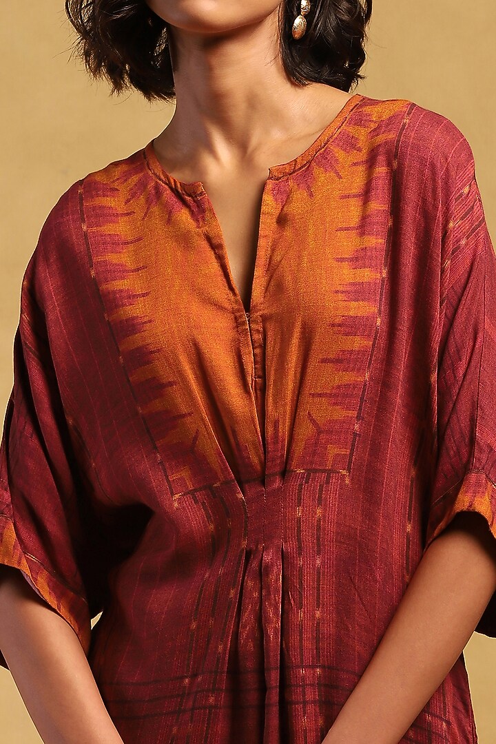 Red Rayon Slub Digital Printed Kaftan Summer Dress by Ritu Kumar at Pernia's Pop Up Shop