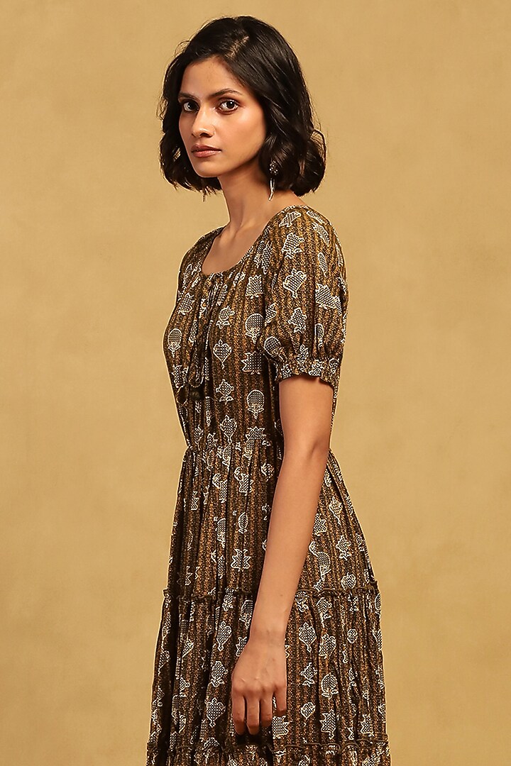 Green Rayon Slub Screen Printed Maxi Summer Dress by Ritu Kumar at Pernia's Pop Up Shop