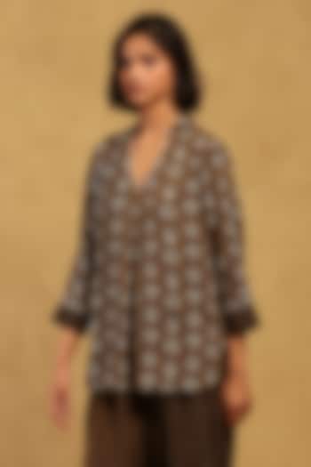 Green Rayon Slub Screen Printed Shirt by Ritu Kumar at Pernia's Pop Up Shop