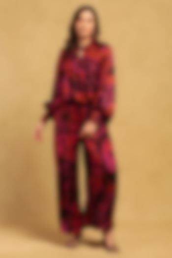 Red Satin Digital Printed Co-Ord Set by Ritu Kumar at Pernia's Pop Up Shop