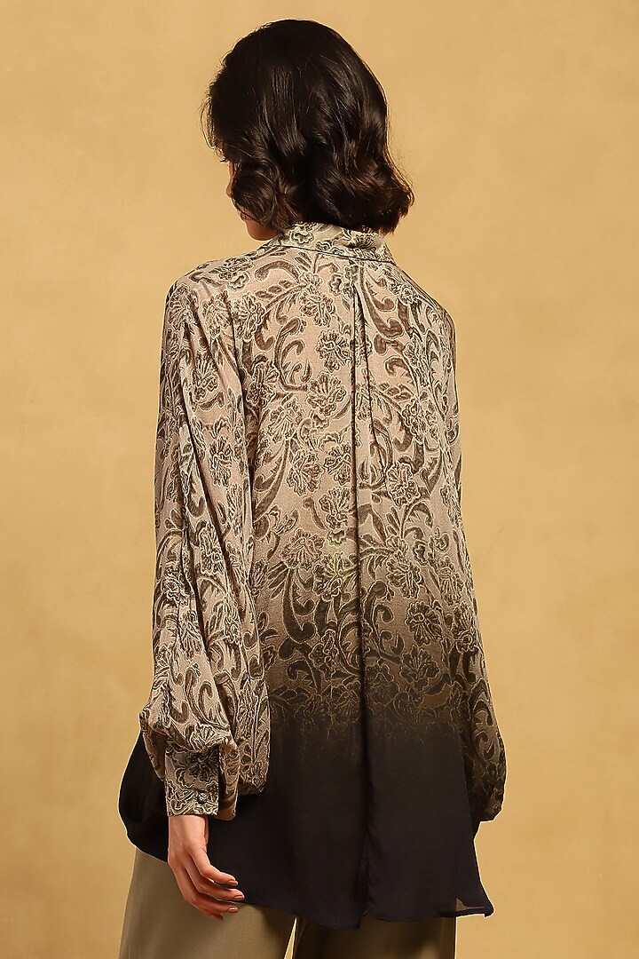 Grey Viscose Chiffon Digital Printed Shirt by Ritu Kumar at Pernia's Pop Up Shop