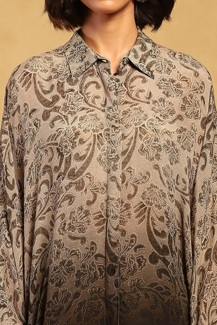 Grey Viscose Chiffon Digital Printed Shirt by Ritu Kumar at Pernia's Pop Up Shop