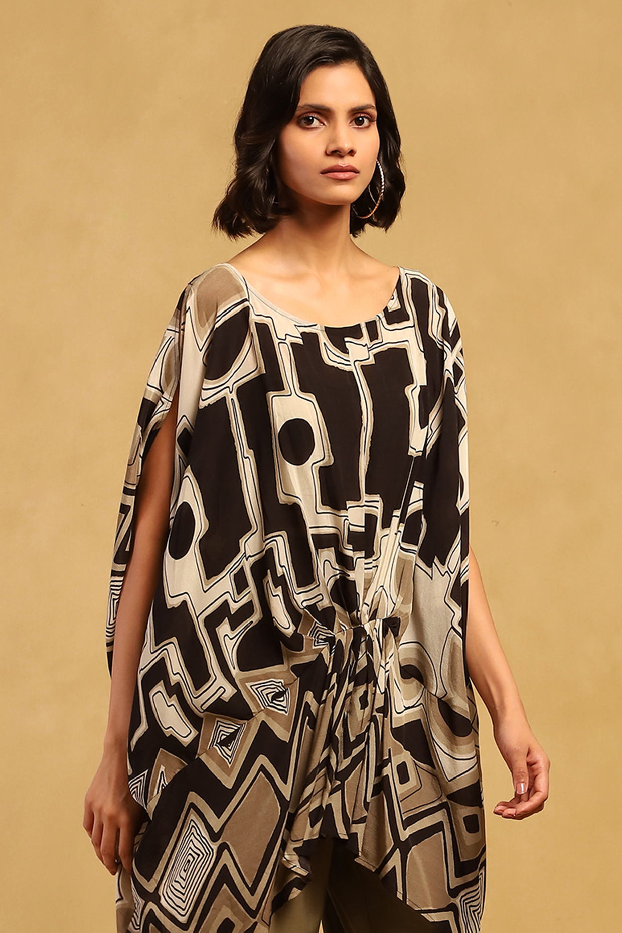 Black Viscose Crepe Screen Printed Top by Ritu Kumar at Pernia's Pop Up Shop
