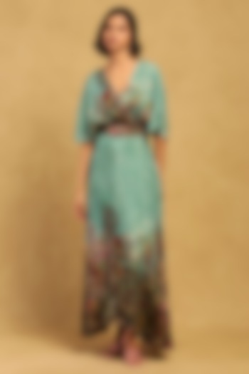 Green Viscose Silk Digital Printed Maxi Summer Dress by Ritu Kumar at Pernia's Pop Up Shop