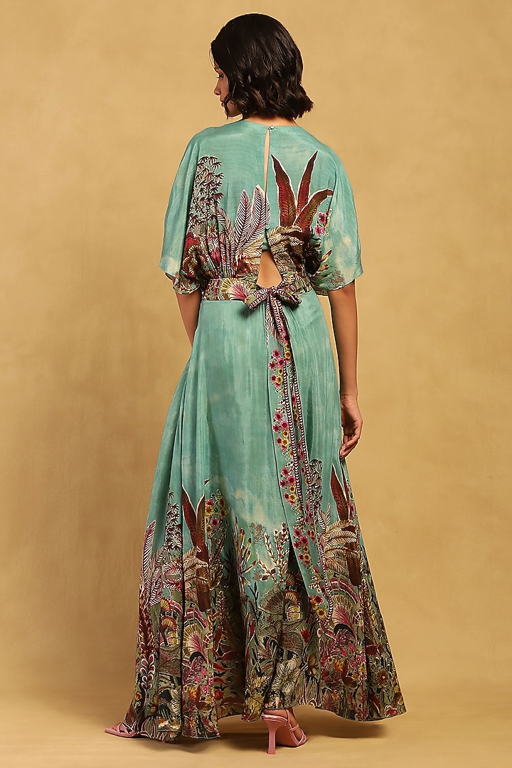 Green Viscose Silk Digital Printed Maxi Summer Dress by Ritu Kumar at Pernia's Pop Up Shop