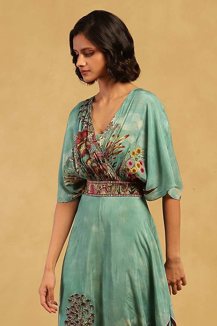 Green Viscose Silk Digital Printed Maxi Summer Dress by Ritu Kumar at Pernia's Pop Up Shop