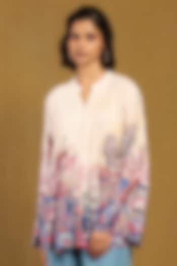 Off-White Viscose Silk Digital Printed Top by Ritu Kumar at Pernia's Pop Up Shop