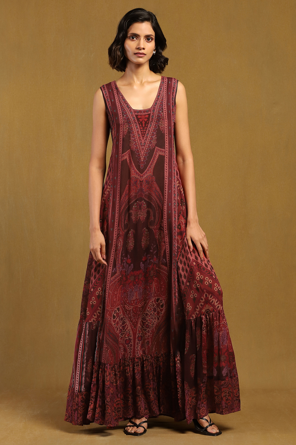 Red Viscose Crepe Digital Printed Maxi Summer Dress by Ritu Kumar at Pernia's Pop Up Shop