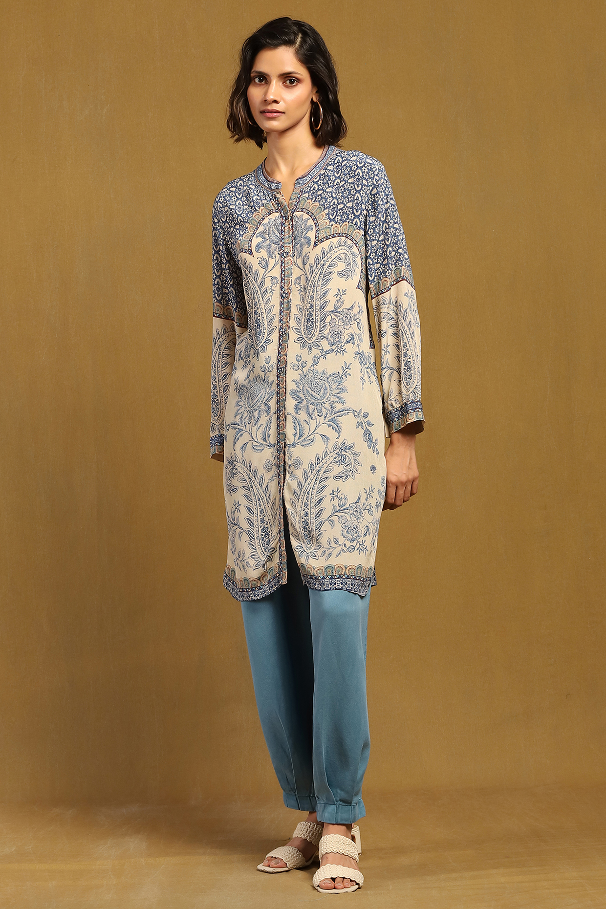 Beige Viscose Crepe Kurta by Ritu Kumar at Pernia's Pop Up Shop