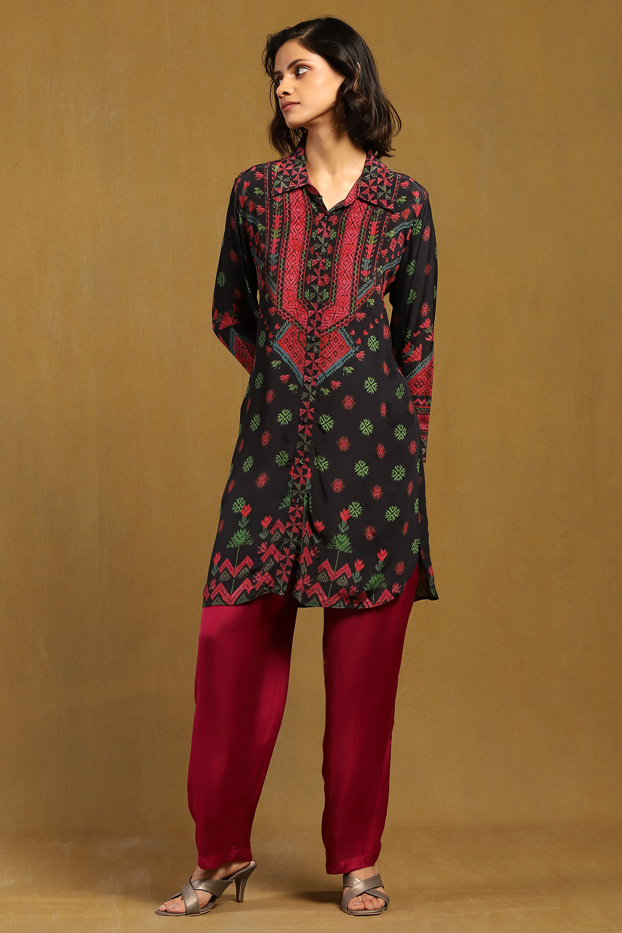 Black Viscose Crepe Digital Printed Top by Ritu Kumar at Pernia's Pop Up Shop