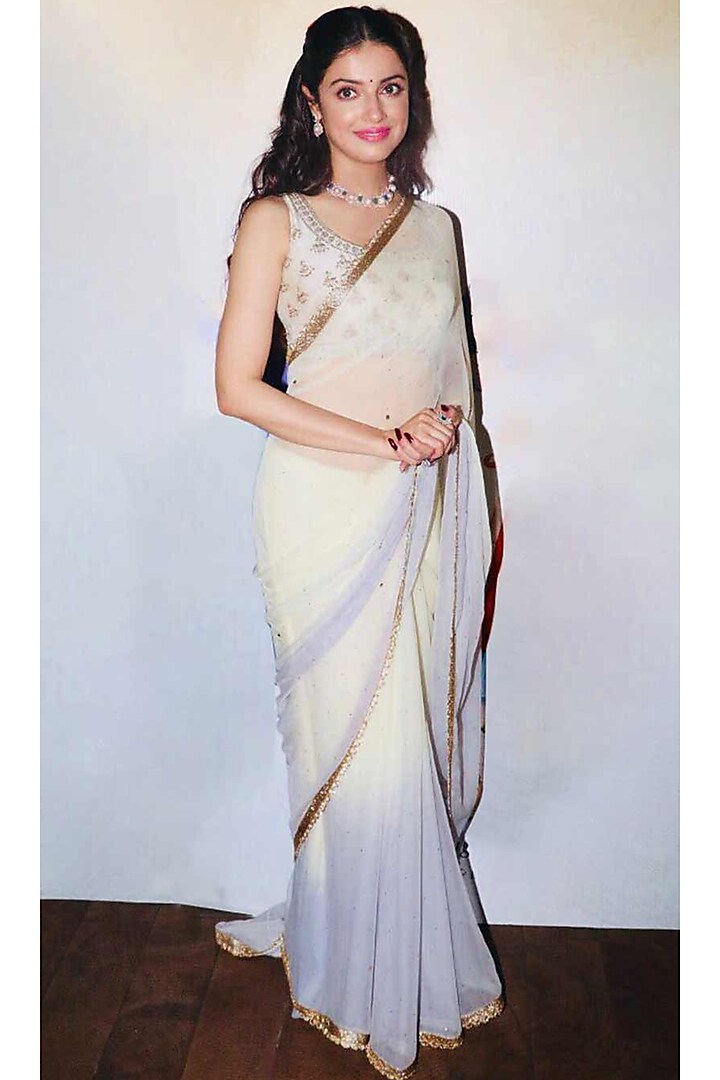 Off White & Grey Embroidered Saree Set by Ri Ritu Kumar