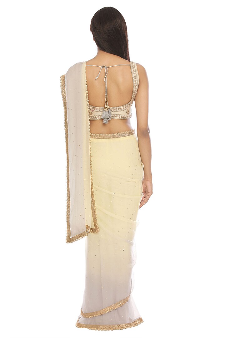 Off White & Grey Embroidered Party Wear Saree Set by Ri Ritu Kumar at Pernia's Pop Up Shop