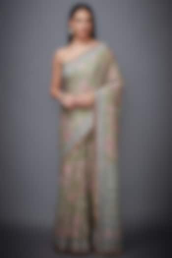 Khaki Green Embroidered Saree Set by Ri Ritu Kumar