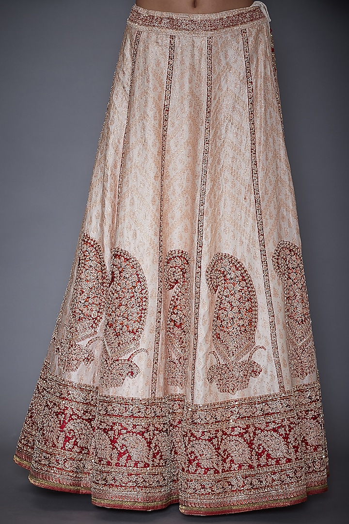 Off White & Red Embroidered Bridal Lehenga Set by Ri Ritu Kumar at Pernia's Pop Up Shop