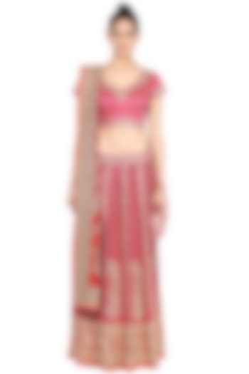Fuchsia & Orange Embroidered Bridal Lehenga Set by Ri Ritu Kumar at Pernia's Pop Up Shop