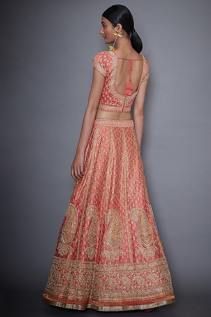 Coral Embroidered Bridal Lehenga Set by Ri Ritu Kumar at Pernia's Pop Up Shop