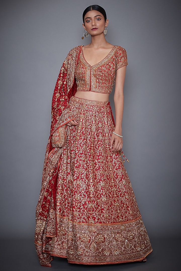 Red Embroidered Bridal Lehenga Set by Ri Ritu Kumar at Pernia's Pop Up Shop