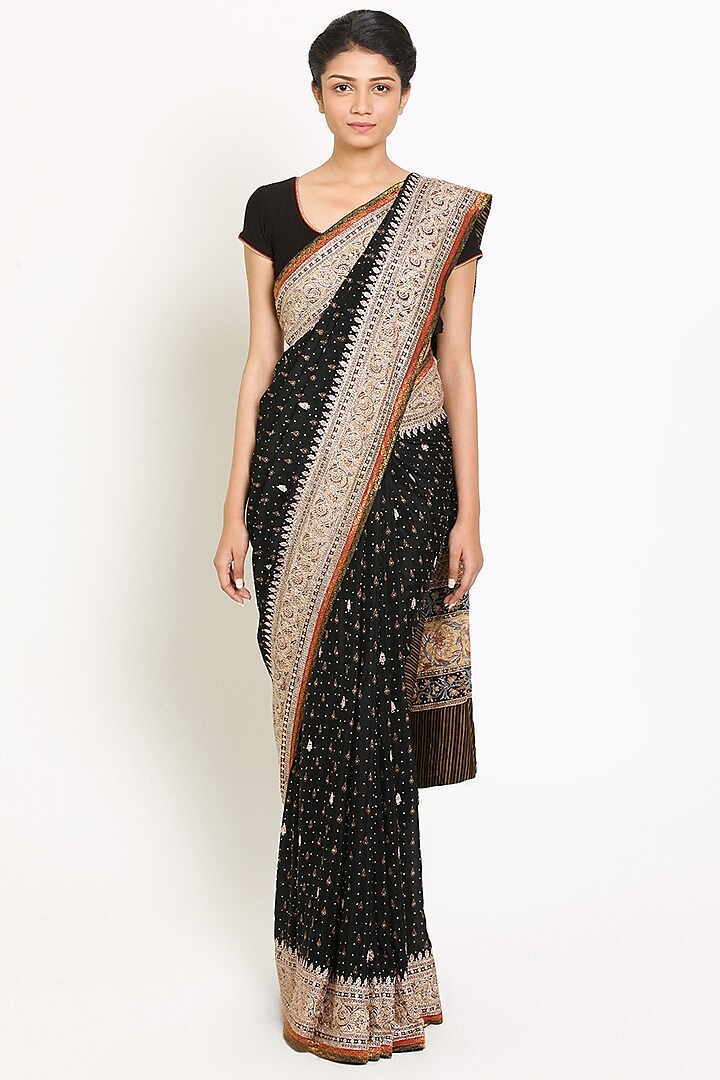 Black & Beige Embroidered Saree Set by Ri Ritu Kumar