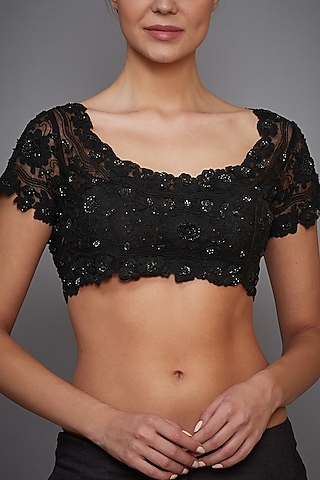 Black Hand Embroidered Blouse by Ri Ritu Kumar