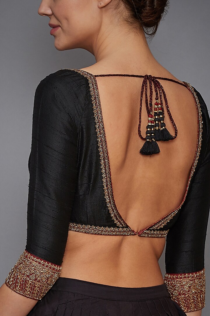 Black Embroidered Blouse by Ri Ritu Kumar at Pernia's Pop Up Shop