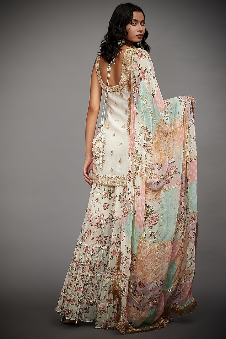 Ecru Beige Tropical Printed Gharara Set by Ri Ritu Kumar at Pernia's Pop Up Shop