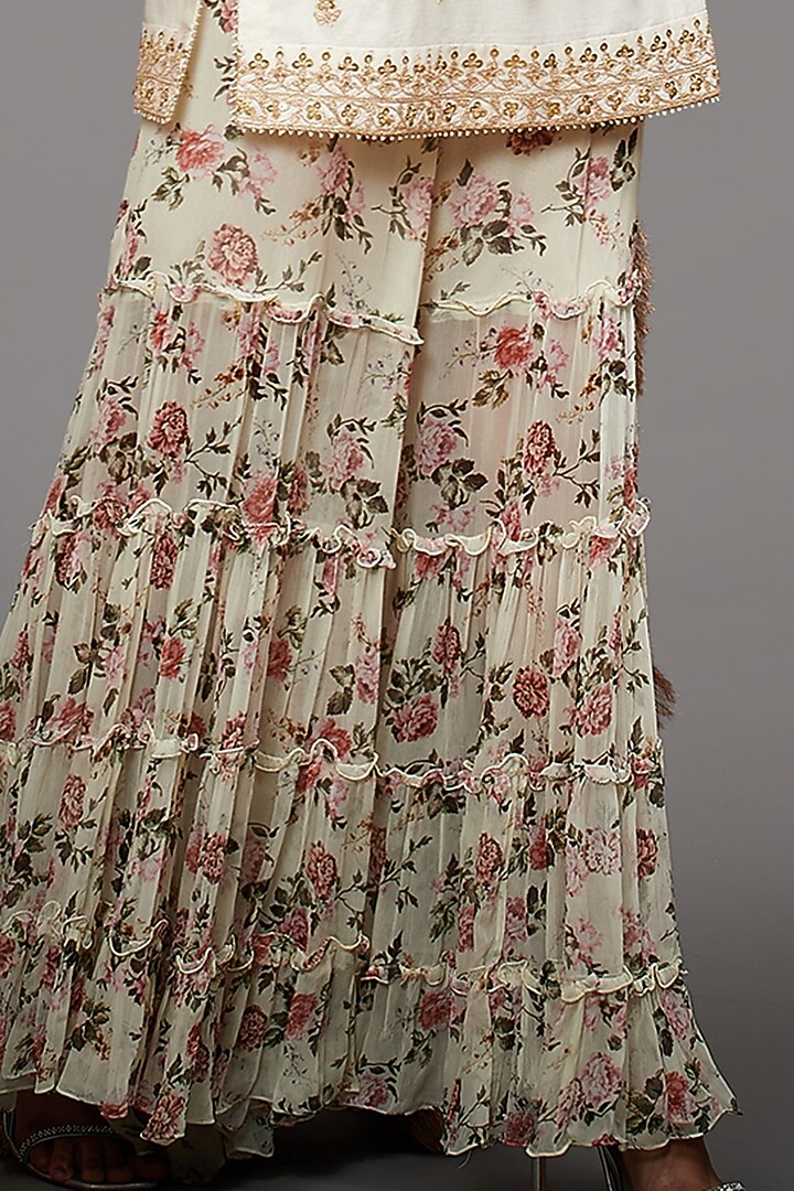 Ecru Beige Tropical Printed Gharara Set by Ri Ritu Kumar at Pernia's Pop Up Shop