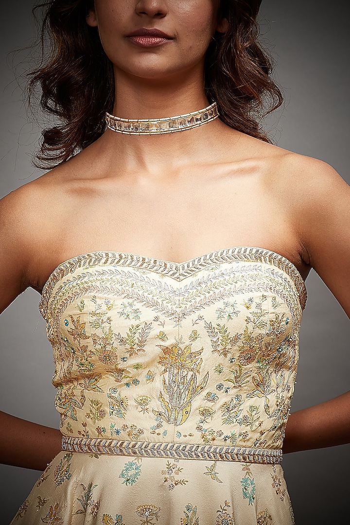 Ivory Tropical Printed Party Wear Dress by Ri Ritu Kumar at Pernia's Pop Up Shop