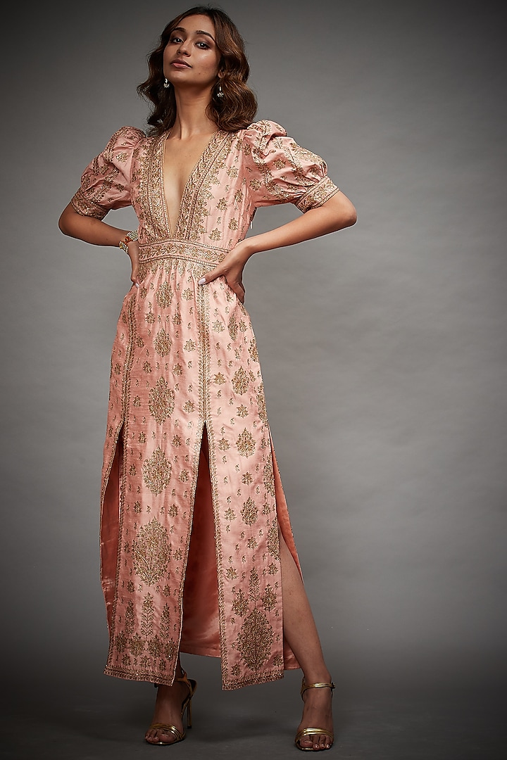 Peach Tropical Printed Cocktail Dress by Ri Ritu Kumar at Pernia's Pop Up Shop