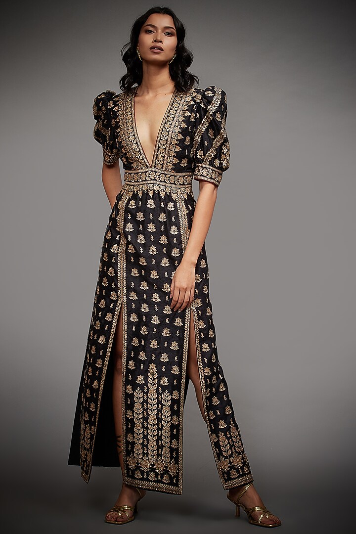 Black Tropical Printed Cocktail Dress by Ri Ritu Kumar at Pernia's Pop Up Shop