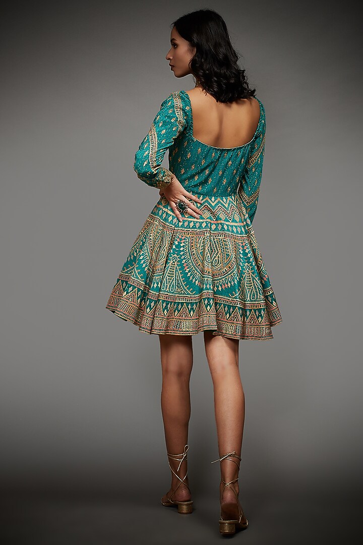 Marine Green Geometric Printed Cocktail Dress by Ri Ritu Kumar at Pernia's Pop Up Shop